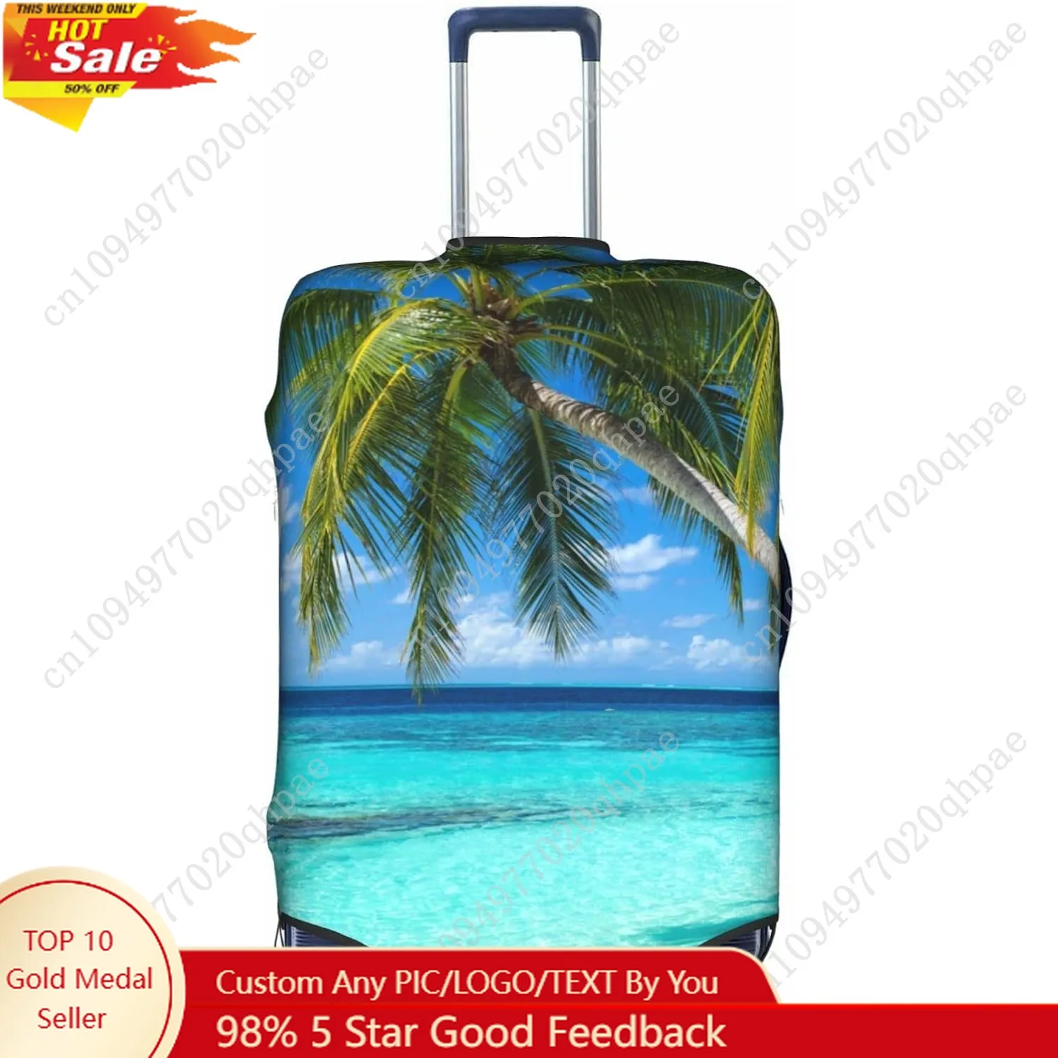 

Tropical Beach Palm Tree Luggage Cover, Washable Elastic Baggage Protector, Anti-scratch Double-sided Zipper Closure for 25-28 I