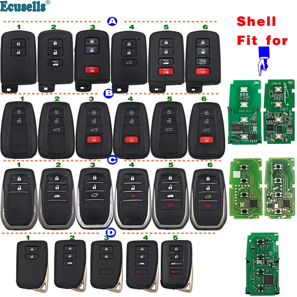 Ecusells Univesal Smart Key Shell for Toyota Camry RAV4 for Lexus Fit for VVDI XM38 Key XSTO00EN XSTO01EN Lonsdor LT20 FT01 TB01