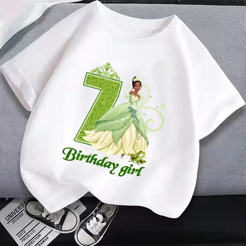 La Princesse e le rane bambini T-Shirt compleanno numero 1-10 carino Anime Tiana vestiti bambini cotone T Shirt Casual top regali