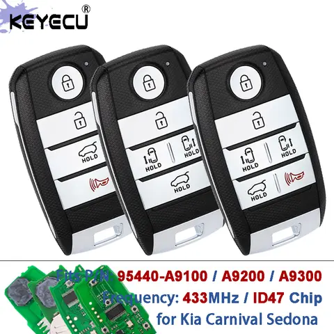 KEYECU 95440-A9100 95440-A9200 95440-A9300 433.92MHz ID47 칩 스마트 리모컨 키 포브 기아 카니발 세도나 2015-2020용
