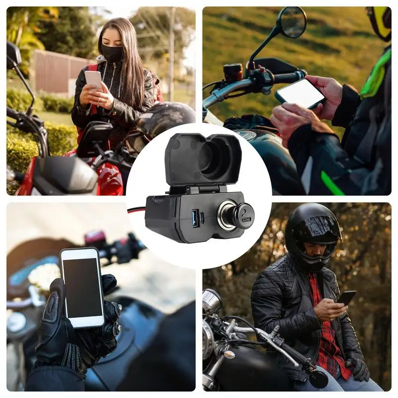 Puerto USB impermeable para motocicleta, Cargador USB Dual, carga rápida, salida de motocicleta con encendedor para teléfono móvil