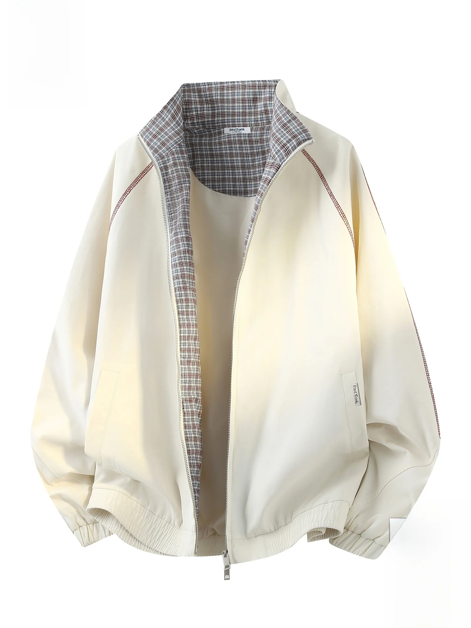 

PaulFrank Plaid Splicing Stand Collar Jaet Men's Casual Spring New Sle Color Blo Outdoor Wear Resistant Zipper ket