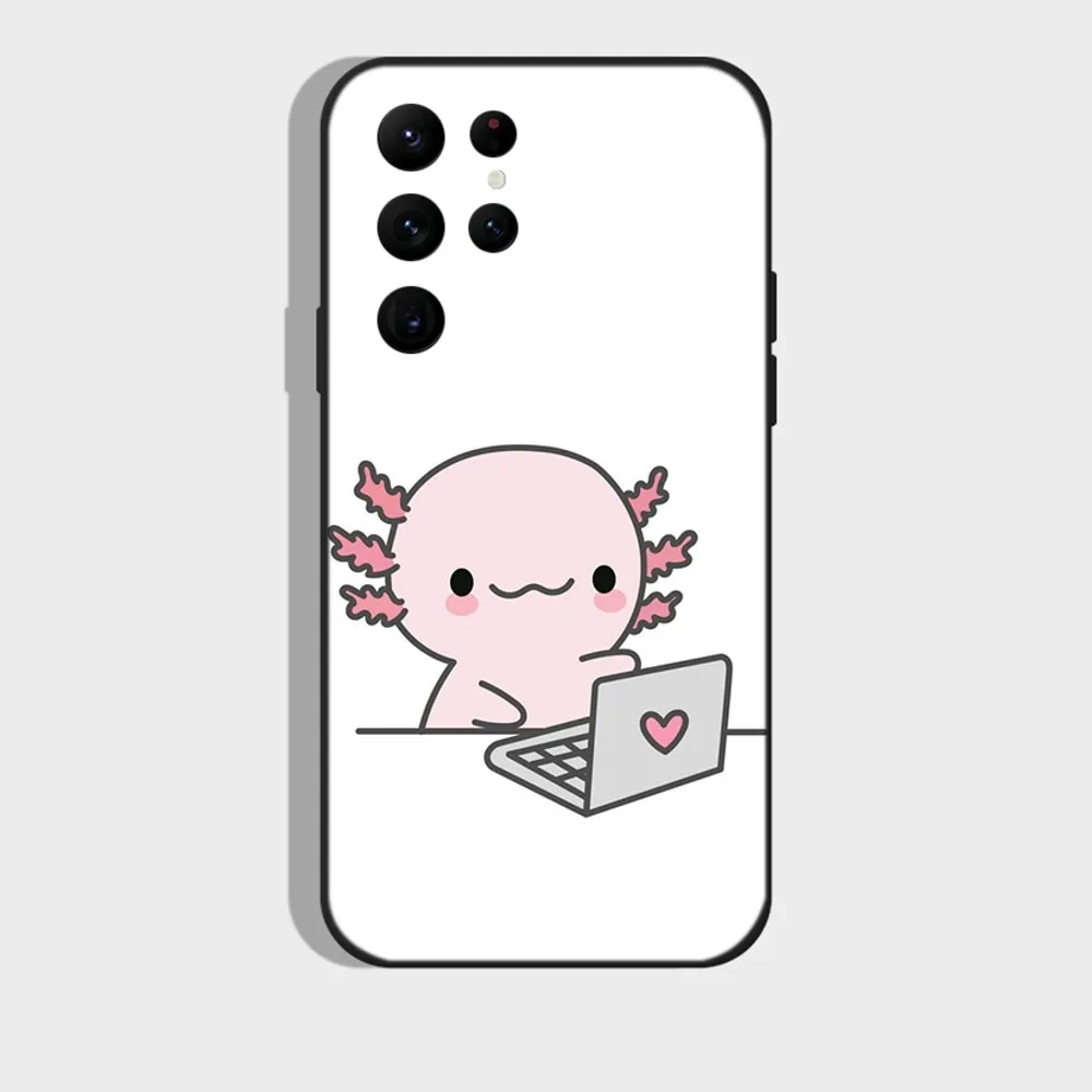 Cartoon Cute Axolotl Phone Case for SamsungS24,S23,S22,S21,S20 Ultra Pro S10,S30Plus,20 Ultra Black Cover