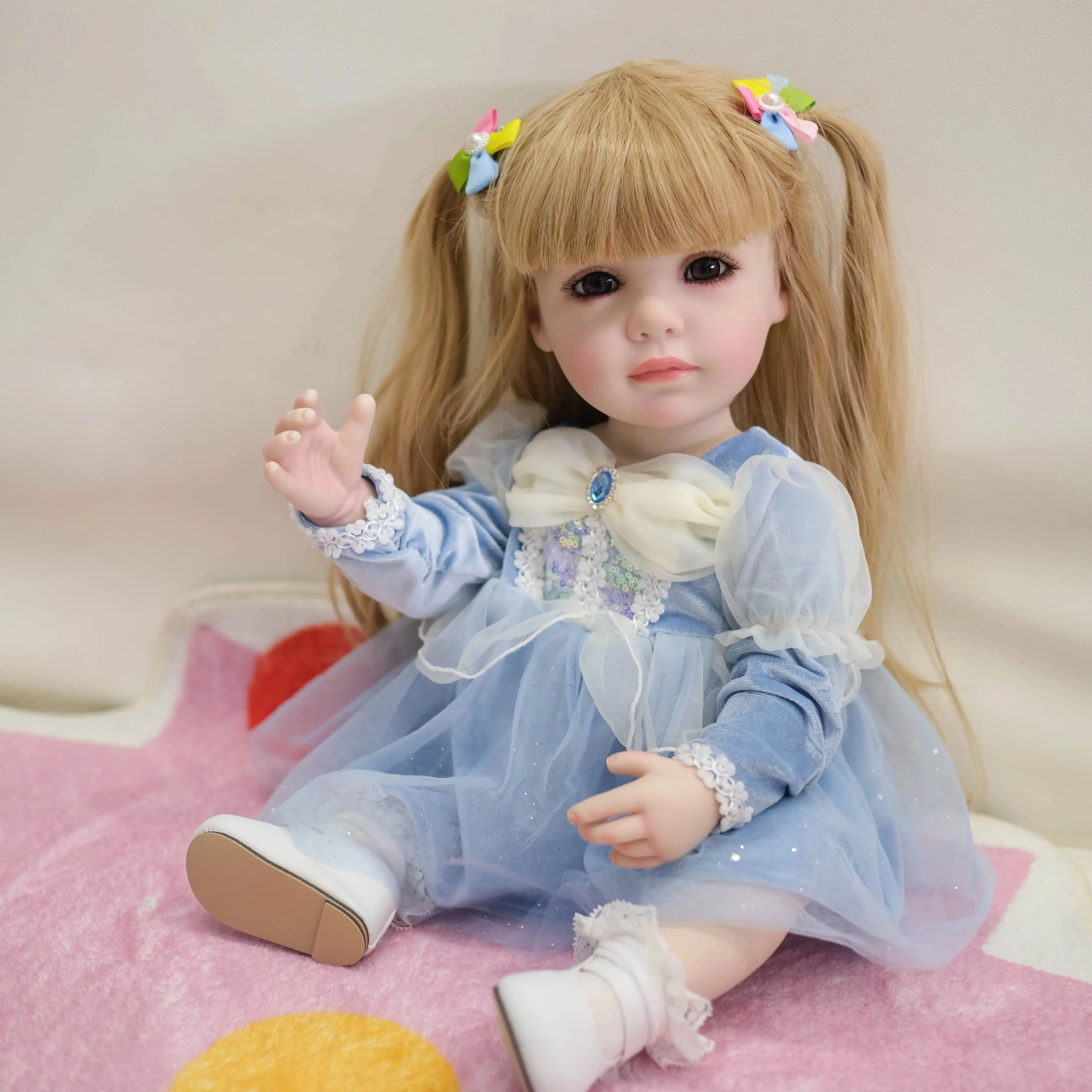 

22Inch Bebe Full Body Soft Silicone Girl Reborn Baby Doll With Blonde Lifelike Hair Bebe Reborn Toys