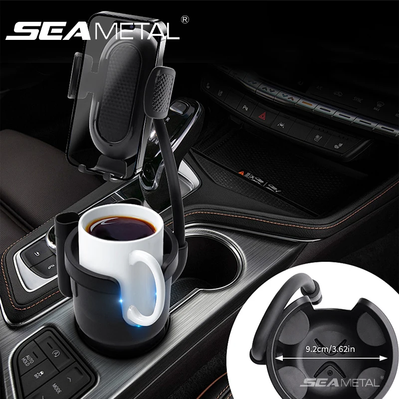 SEAMETAL Car Water Cup Holder Multi-functional 3 In 1 Phone Mount Stand Adjustable Rotatable Cup Bracket Cards Organizer Box