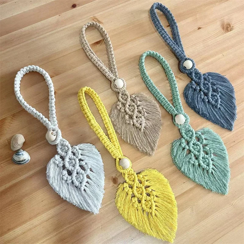 1/2pcs Handmade Braided Cotton Rope Curtain Fasteners Curtain Ties Tassel Leaf Curtain Ties Bohemian Style