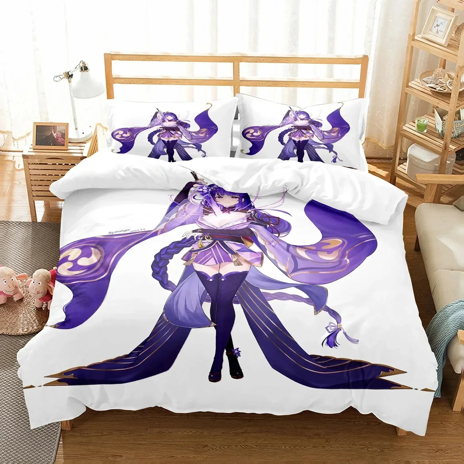 

Genshin Impact Raiden Shogun Pillowcase Bedding Bag Cartoon Set Anime Customize Bedding Decoration Cute Quilt Cover