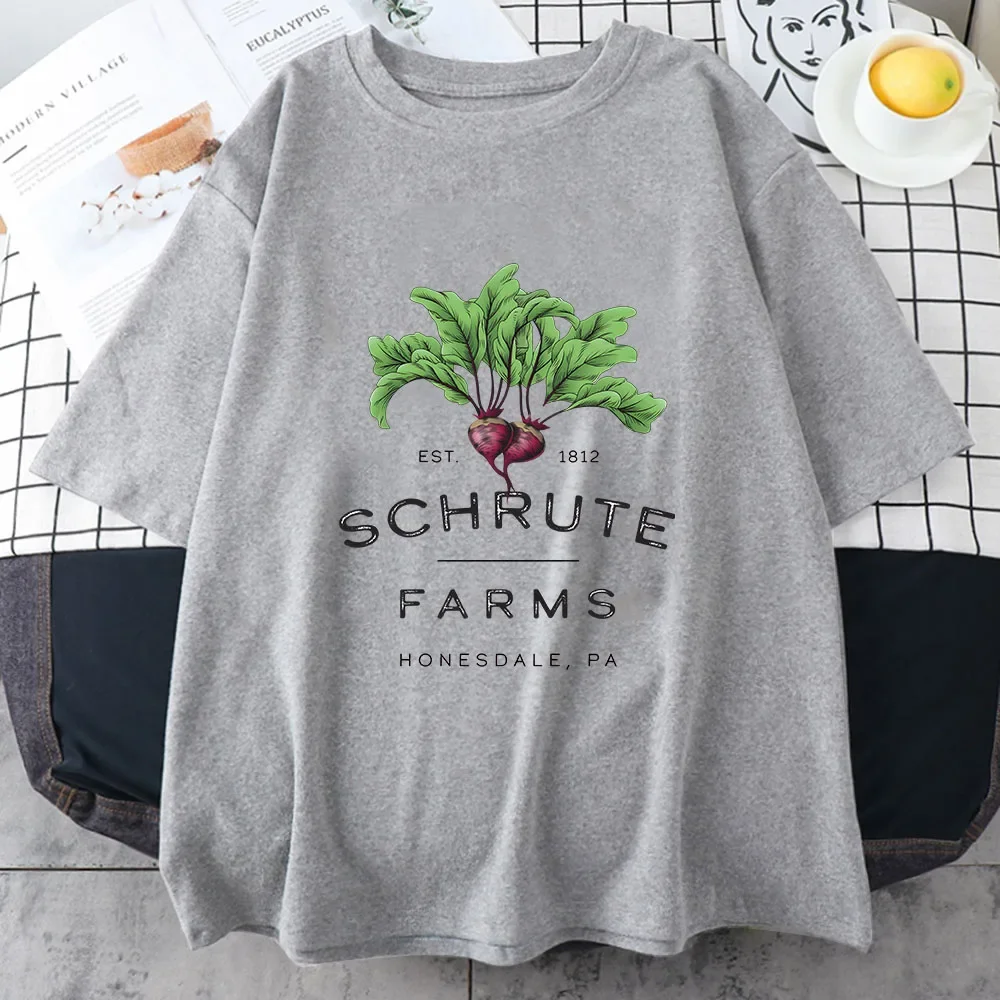 ドワイト・シュルート野菜農場 Tシャツ 綿 100% カジュアル半袖トップ 夏の必需品 ユニセックス Tシャツ ゆったりとした通気性のあるシャツ