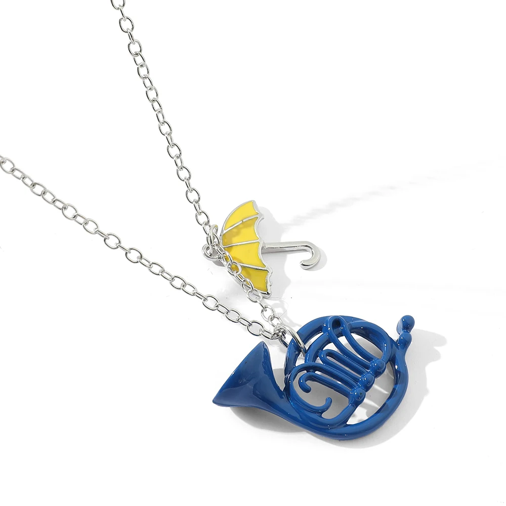 

How I Met Your Mothe TV Show Yellow Umbrella Mother Blue French Horn Necklace Jewelry Creative Collectible Pendant Decoration
