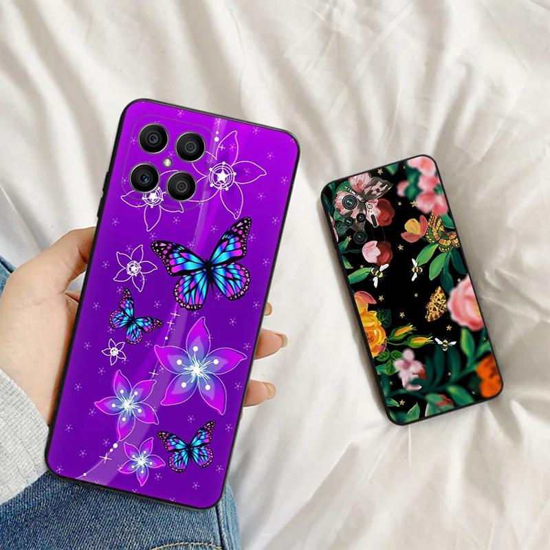 Soft Anti-Drop Phone Case For Honor X7b X6 70 90 X8 b X9A X9B Magic5 Pro Flower Nocturnal Butterfly Pixel 8A 7A 6A 6 7 8 Cover