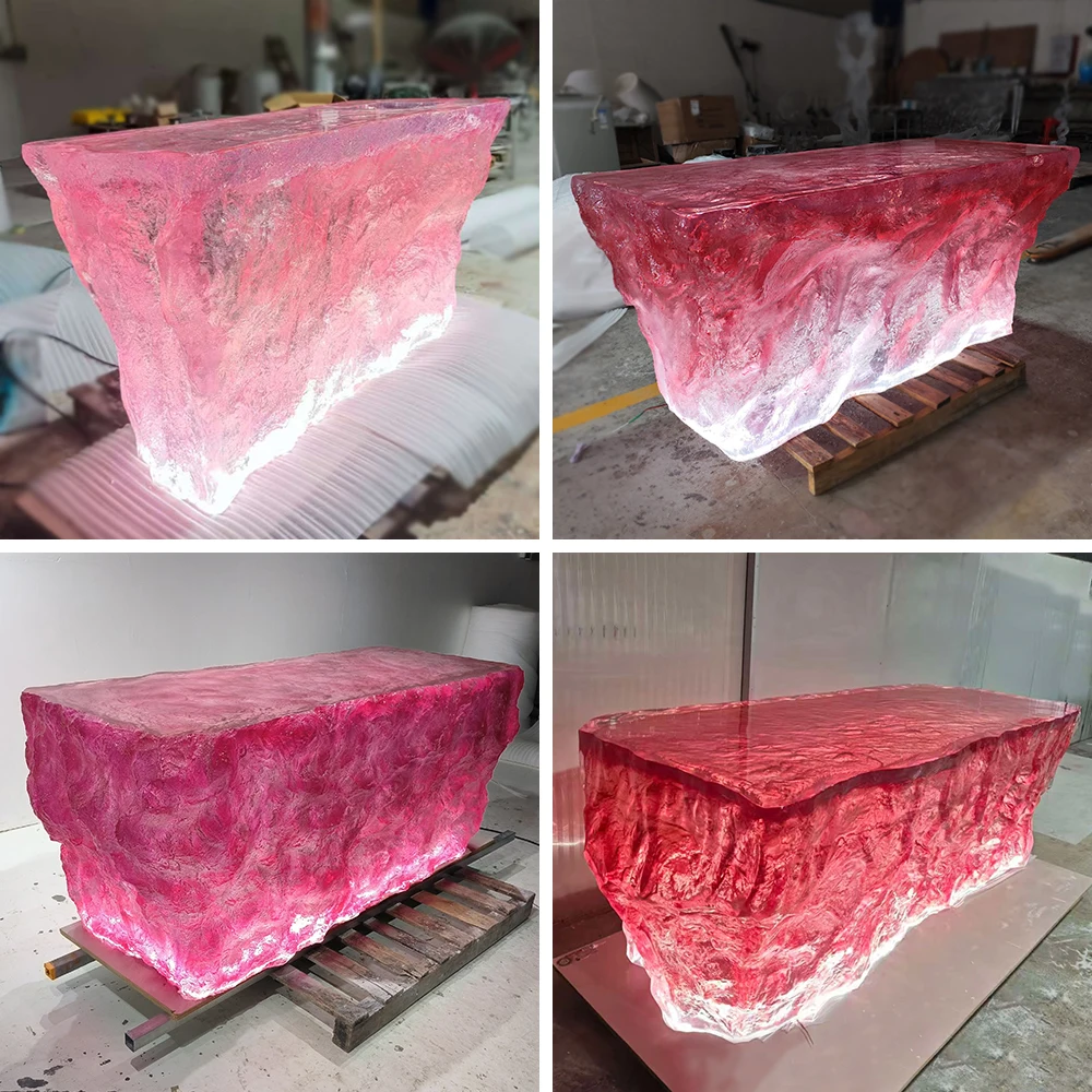 *Premium Crystal Glass Bar Table Epoxy Resin Top Modern Square Design for Home Bar Hotel Use Durable Commercial Furniture
