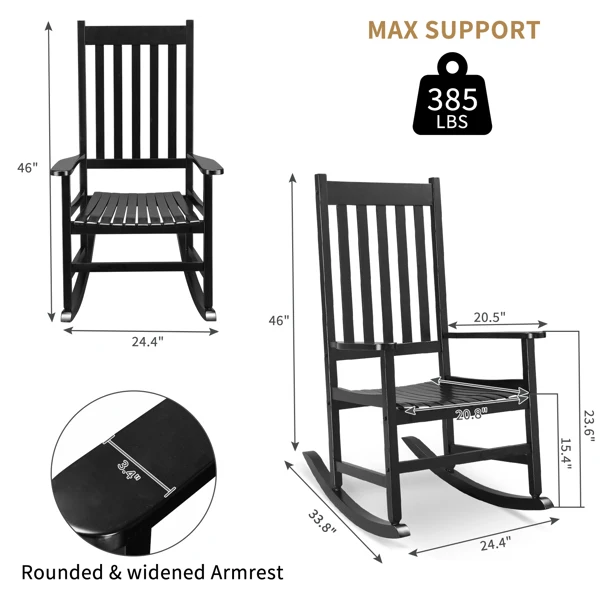 

Black poplar wooden rocking chair with armrests