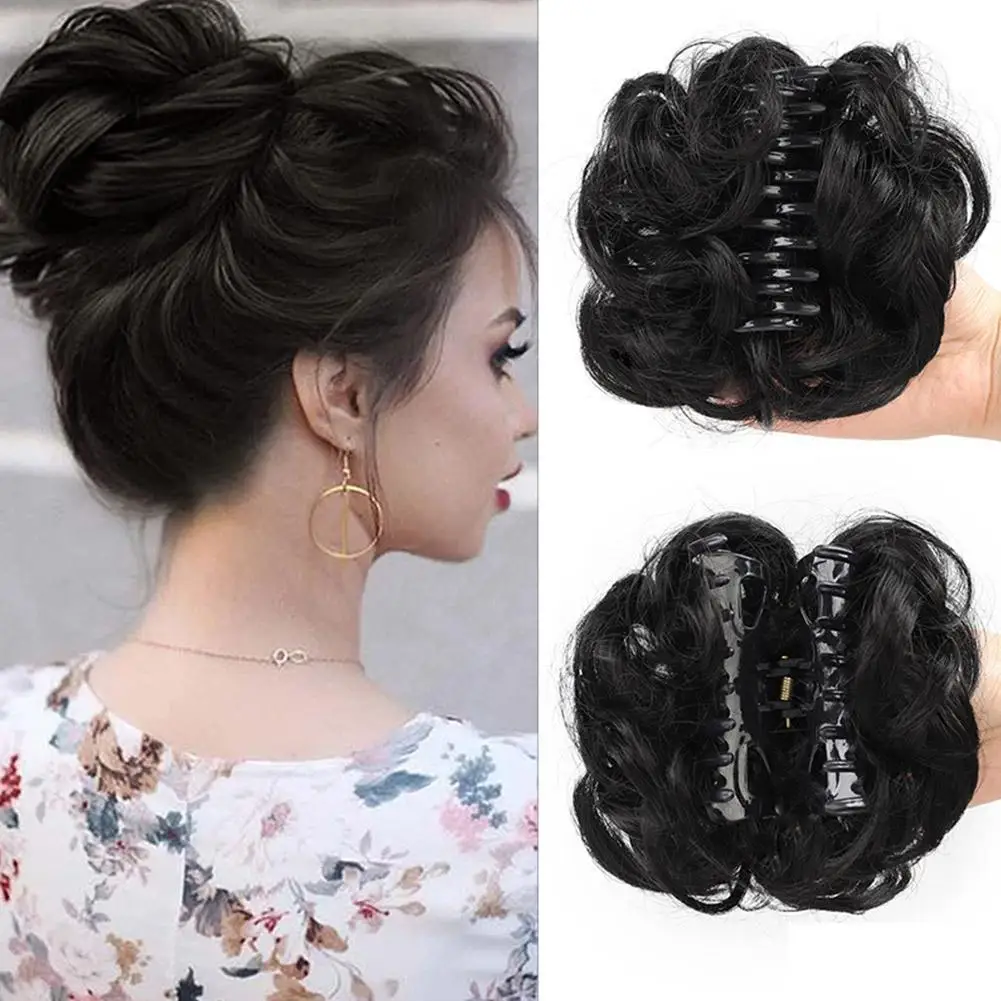 Bun Claw Clip Synthetic Chignon Wig Curly Wave Donut Tousled Updo Hairpiece Scrunchie for Women Adds Hair Volume Accessory