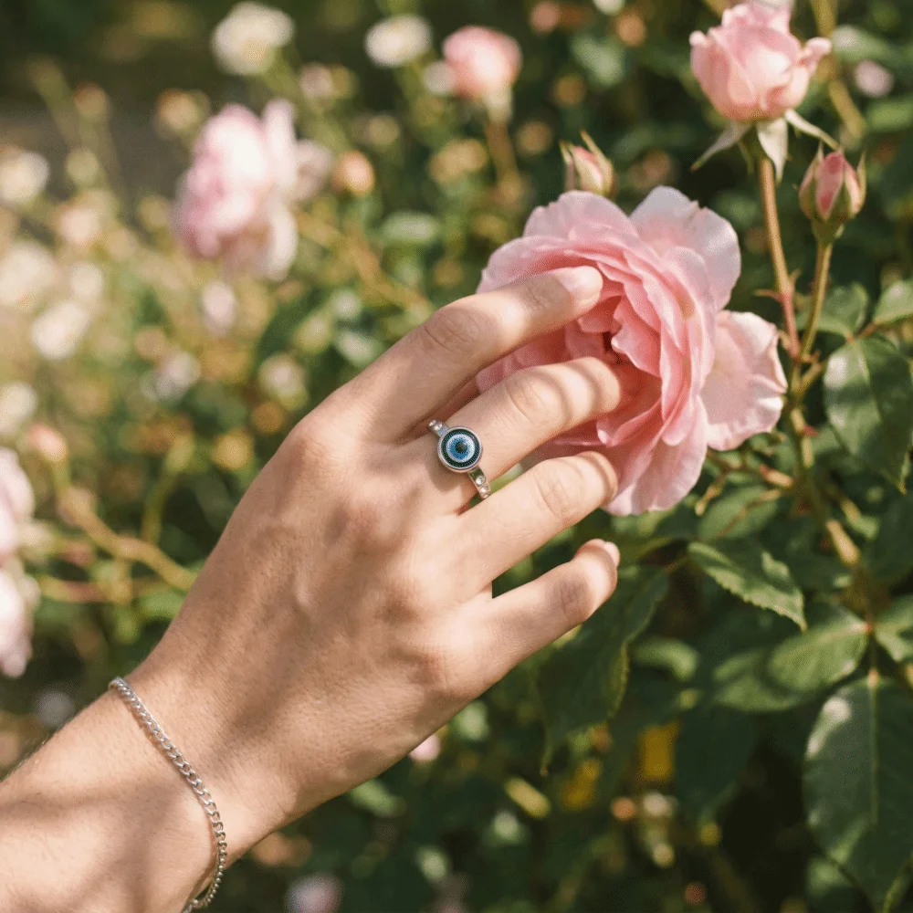 

Exaggerated Blue Eye Ring Simple Style Versatile Use Titanium Steel Ring Exquisite Silver Gold Rhinestone-Studded Ring Gift