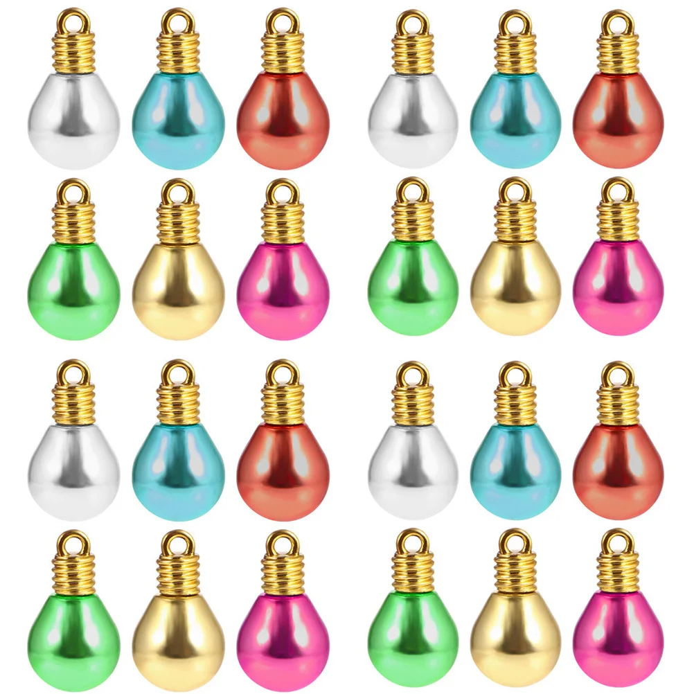 

100Pcs Christmas Bulb Beads Plastic Mini Bulbs Large Hole DIY Jewelry Accessories Xmas Decor Ornaments Craft Supplies