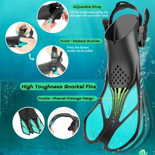 Imagen 2 del producto Aletas de Snorkel Ajustables para Adultos y Adolescentes, Aletas de Buceo de Silicona Suave, Aletas de Natación Cómodas y Transpirables para Snorkel y Buceo