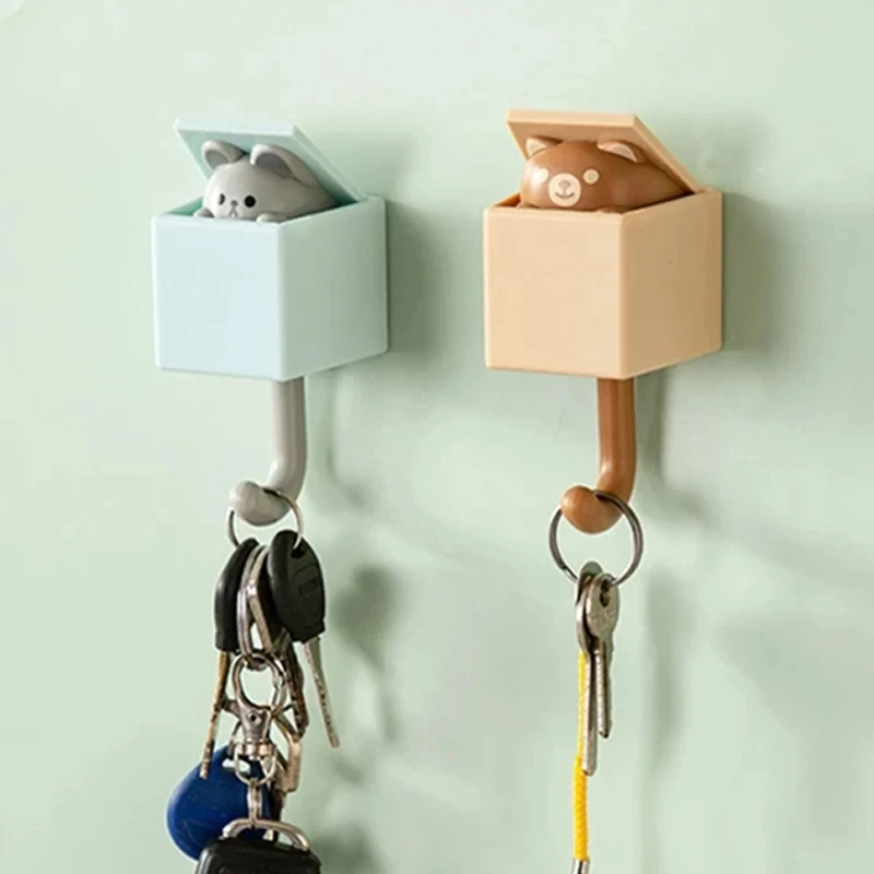 Wall Key Holder Cat Key Hooks Stickers Keychain Hanging Organizers Self Adhesive Storage Racks Hook for Keys Towels Coat Home