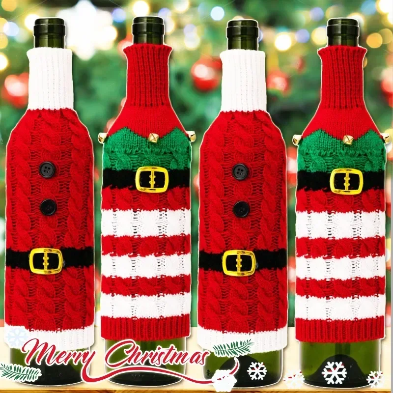 1/3PCS Christmas Wine Bottle Cover Creative Knitted Wine Bottle Sweater Set with Cap New Year Party Home Dinner Table Decoration