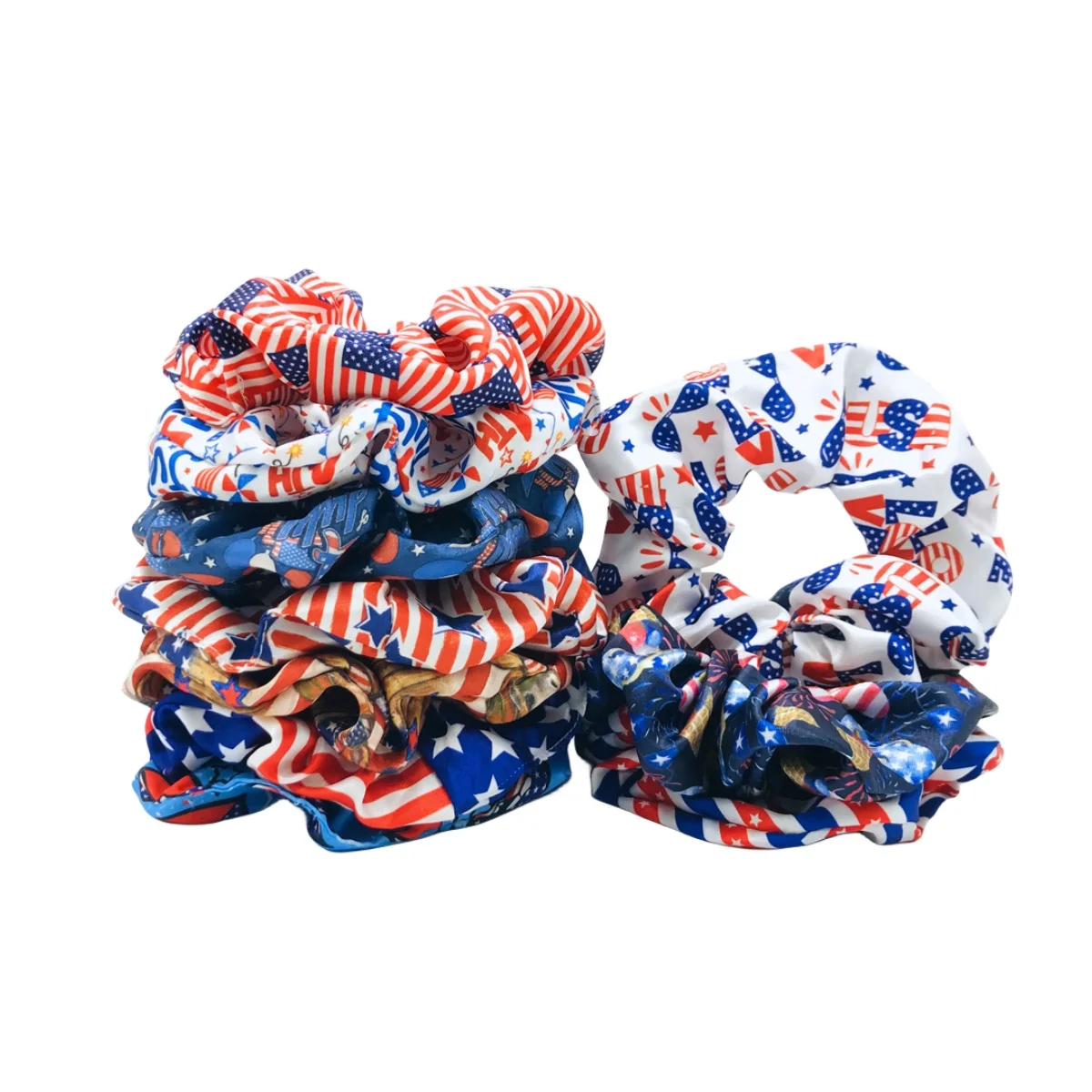 5/20pcs 4th of July Independence Day Hair Scrunchies Wholesale Elastic Band Scrunchy Bun Girls Ponytail Holder Wholesal