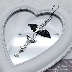 Y2K Mobile Phone Charm Strap Chain Keychain Cool Girl Gothic Dark Demon Bat Wings Skull Lanyard Pendant For iPhone For Samsung