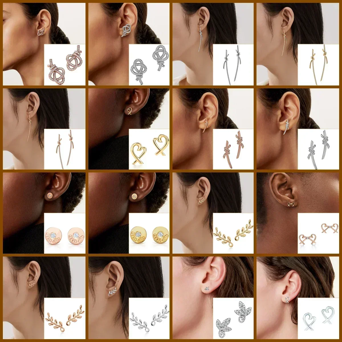 

2025 S925 Silver Classic Design Earrings - TIF Series, Knot Twist, Heart & Diamond Shapes, Multiple Styles Available