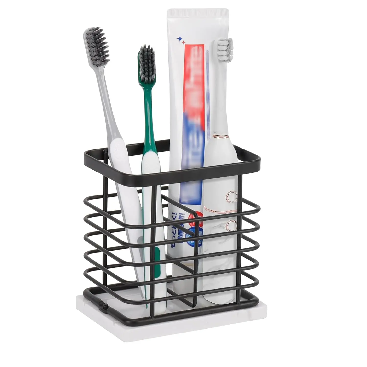 

Toothbrush Holder, Luxurious Metal Toothbrush Toothpaste Holder with Marble Base for Bathroom, Multi-Slots Openwork Design, Bath