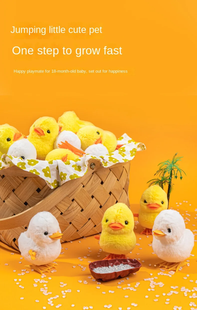 Yellow Jumping Chicken Clockwork Toy Walking Simulation Plush Wind Up Vintage Toys for Kids 2 to 4 Years Old Toys Gift