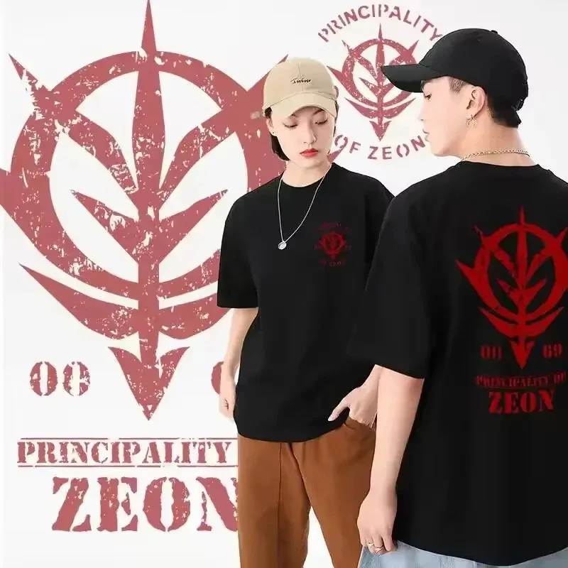 انمي ياباني جاندام تي شيرت شار Aznable Zaku إمبراطورية زيون الرجال المرأة القطن تي شيرت قصير الأكمام تنفس مريحة