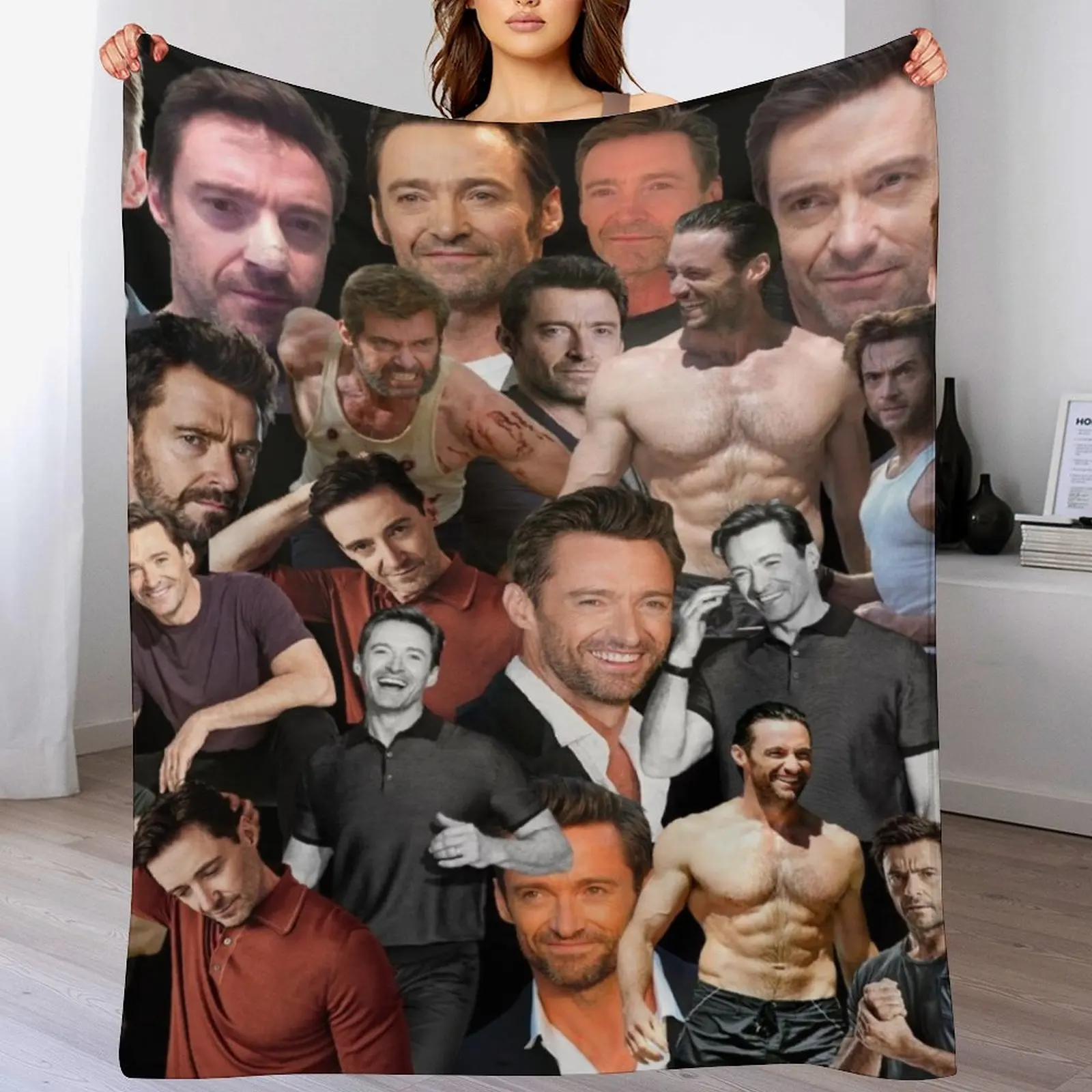 

hugh jackman photo collage Throw Blanket Tourist Soft Stuffeds Weighted Blankets