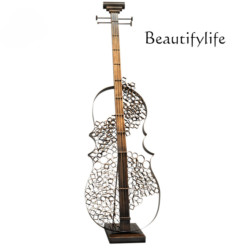 

Neoclassical Musical Instrument Art Decorations Wrought Iron Metal Sculpture Large Violin Floor Ornaments