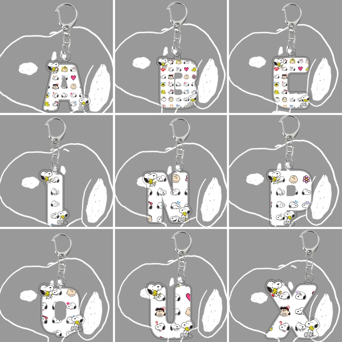 LLavero acrílico de Anime con estampado de letras de A-Z de Snoopy a la moda, llavero con colgante de mochila de dibujos animados Kawaii, accesorios con dijes, regalo de cumpleaños