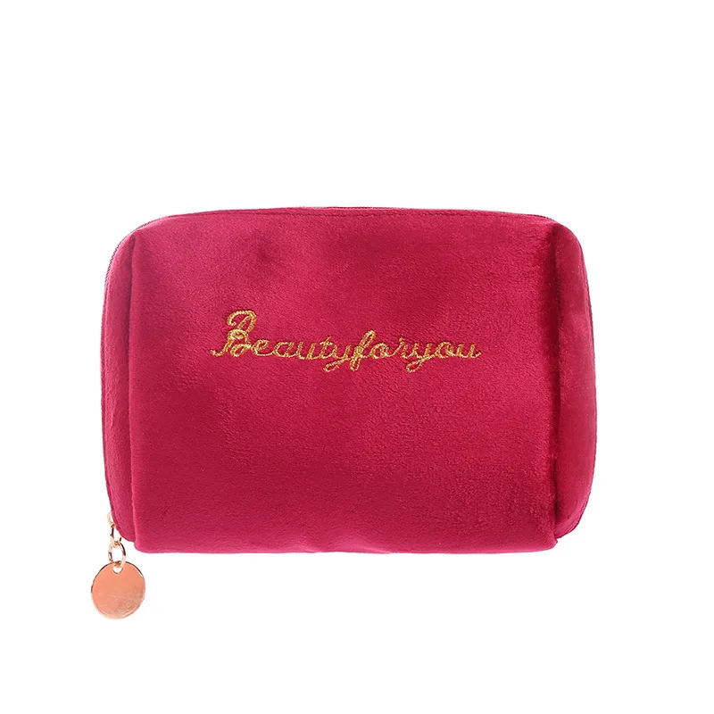 Travel Makeup Bag Women Portable Sanitary Napkin Make Up Storage Bag Velvet Letter Literary Zipper Cosmetic Bag Organizer Case