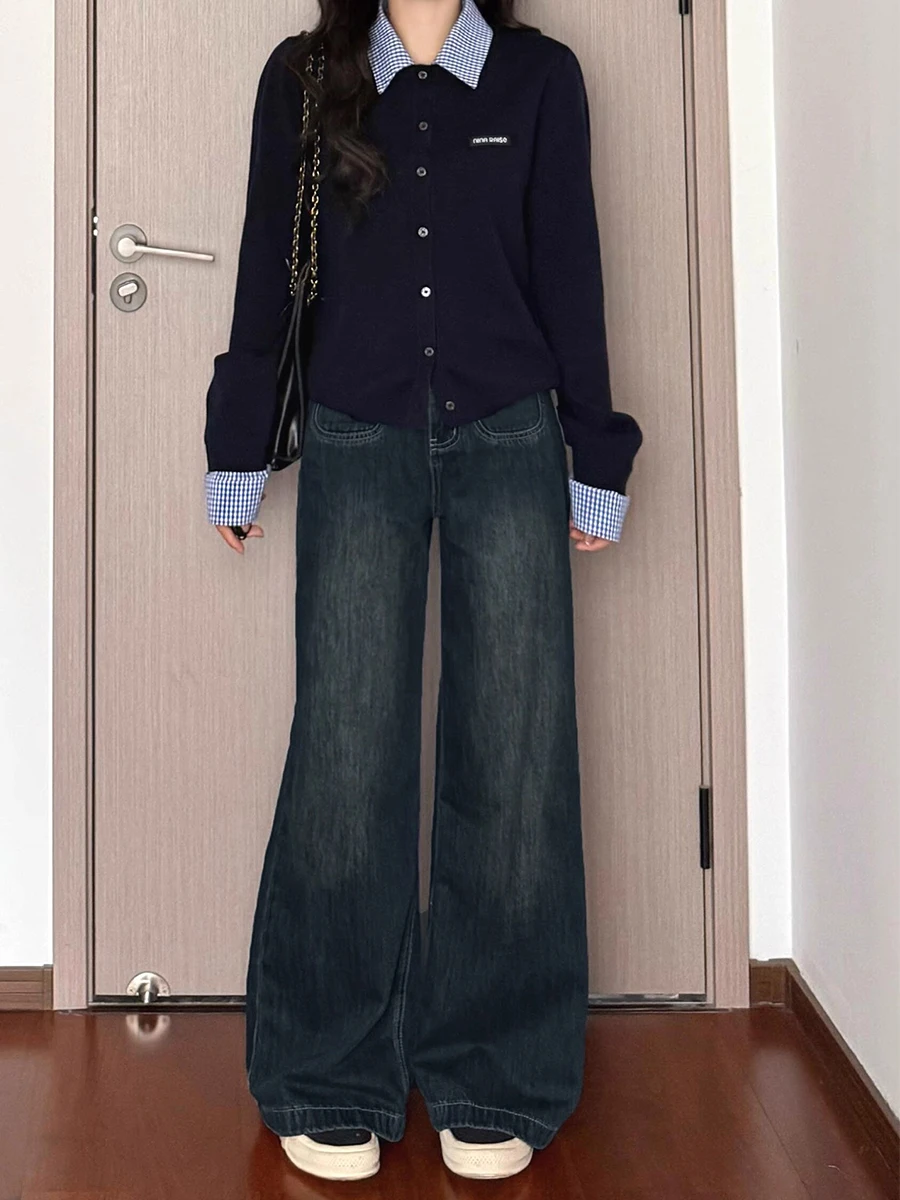 

Джинсы женские прямые с высокой талией больших размеров, весна-лето, свободные, широкие, в пол, повседневные, из денима, синие