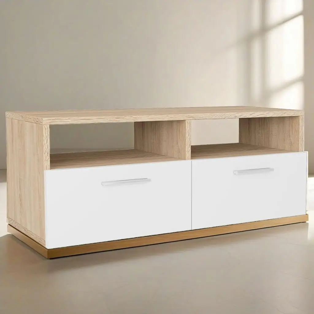 Meuble TV moderne en chêne et blanc, meuble de salon, 4,000 bois, 37.4 en effet x 13.8 en effet x 14.2 en