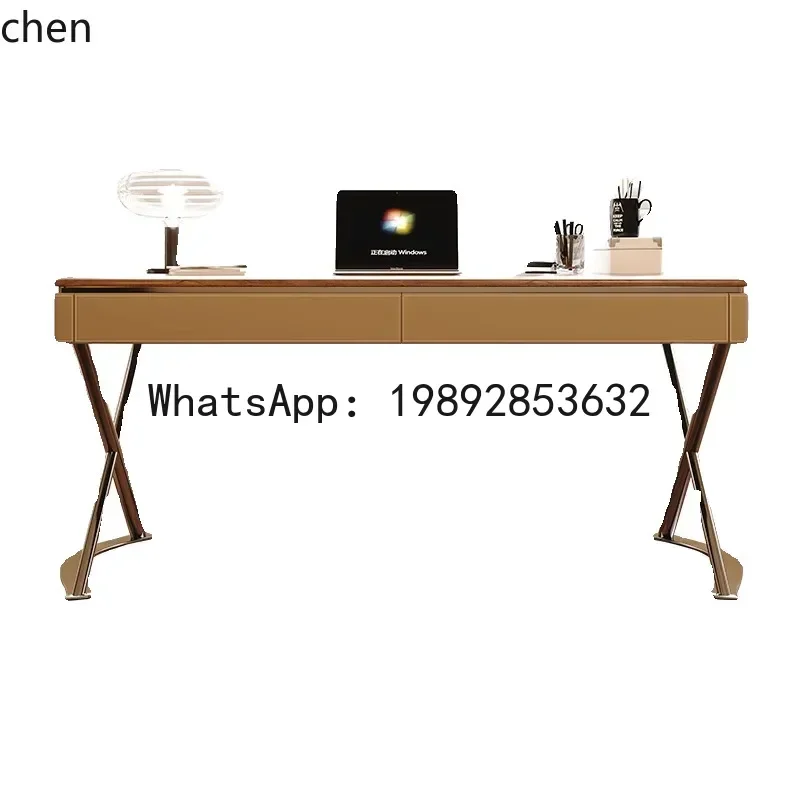 

X7 Saddle Leather Solid Wood Desk Writing Desk Study Office Computer Desk