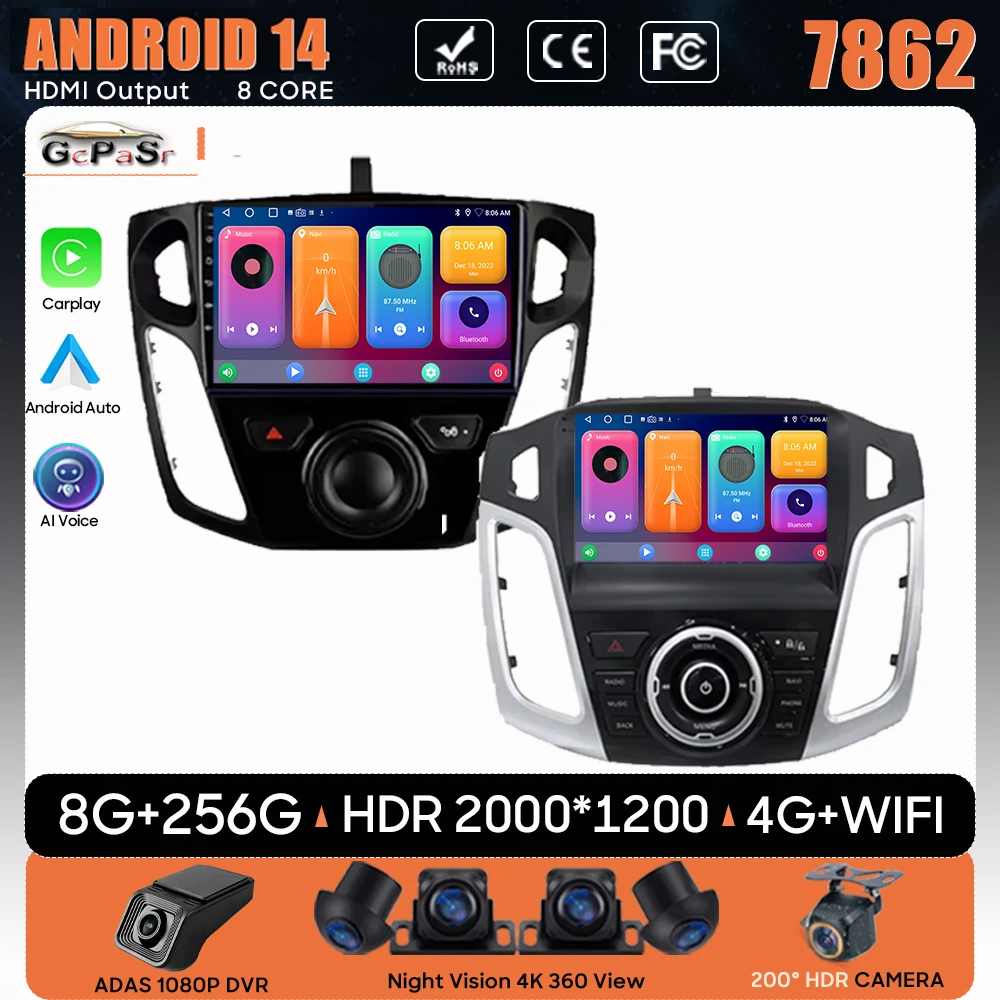 Carplay android auto para ford focus 3 2011-2019 não 2din wifi estéreo rádio do carro player de vídeo multimídia automotivo navegação gps