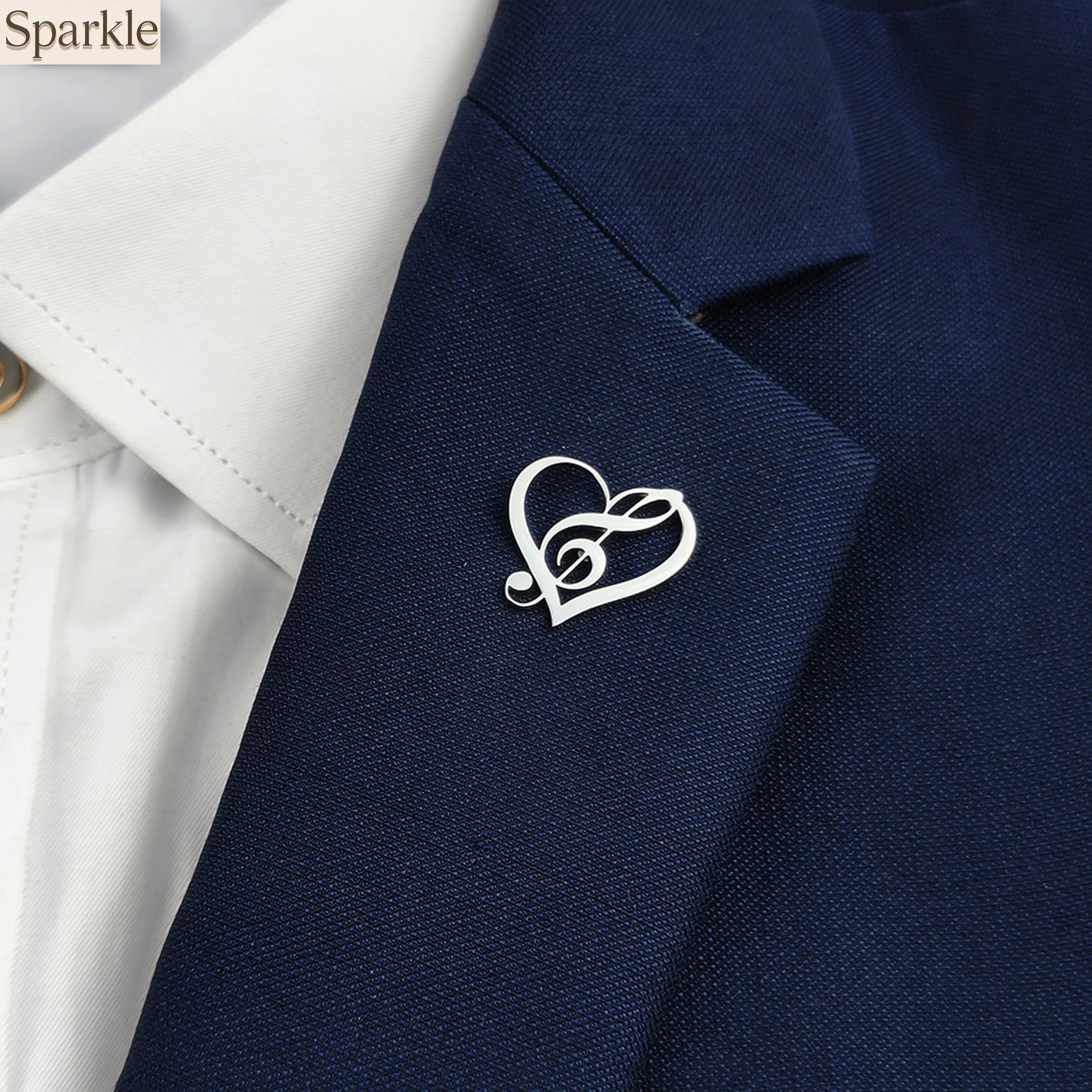 

Gold-Plated Love Music Symbol Badge Men's Collar Brooch Black Silver Lapel Pin Suit Accessory Set Branded Men's Gift