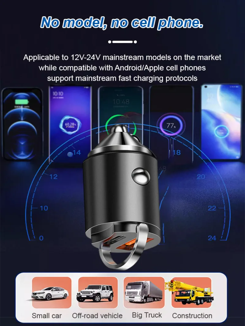 Car Charger Digital Display Car With Type-C Car Charger Fast Charging Car Mobile Phone Adapter PD Mobile Phone Charging Head