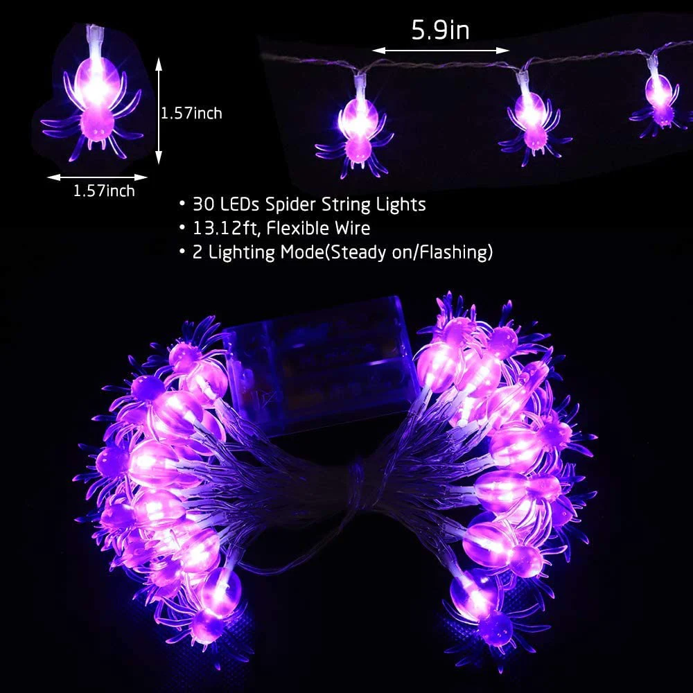 Halloween Purple Spider Light String Realistic and Strong Practicability Suitable for Ball Carnival Party