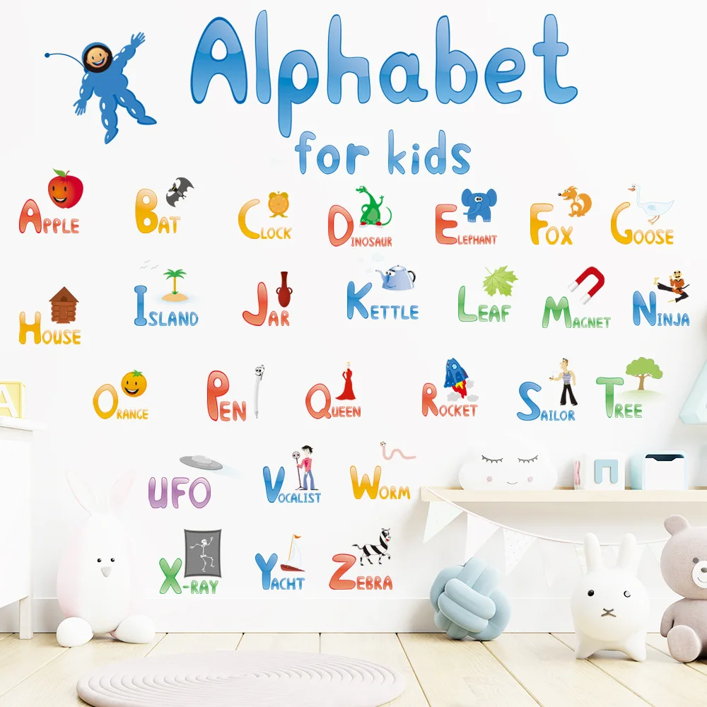 Animal Alphabet Numbers Colour Decals Stickers Kids Peel and Stick Removable for Room décor Letters ABC Classroom playroom Decor