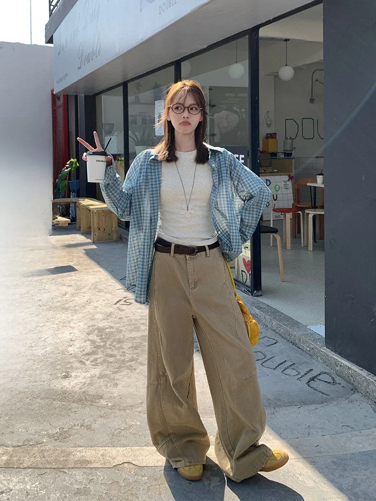 

Джинсы прямого кроя i Color для женщин, свободный крой, модные, стройнящие, в пол, широкие штанины, весенняя новинка, стиль Song Zhengen