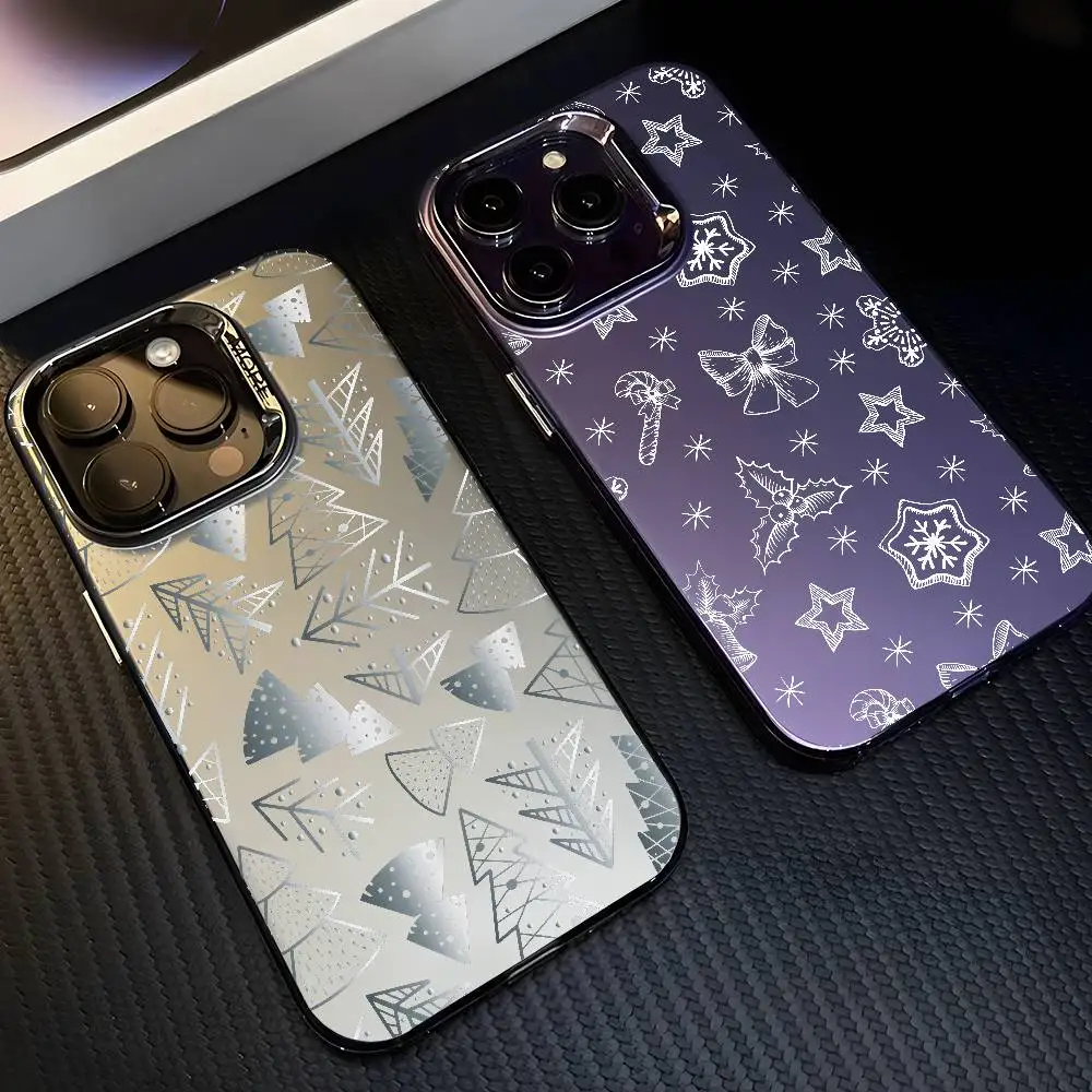 Cool Christmas Element Line Phone Case For IPhone 17 16 15 14 13 12 11 Pro Max Air Multicolor Matte Laser Metallic Aurora Funda