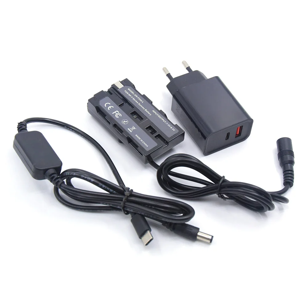 PD Charger+USB Type-C Power Cable+Full Decoded NP-F550 Dummy Battery F750 F970 Fit DK-415 For Sony AC-VL1 Camera and LED Light