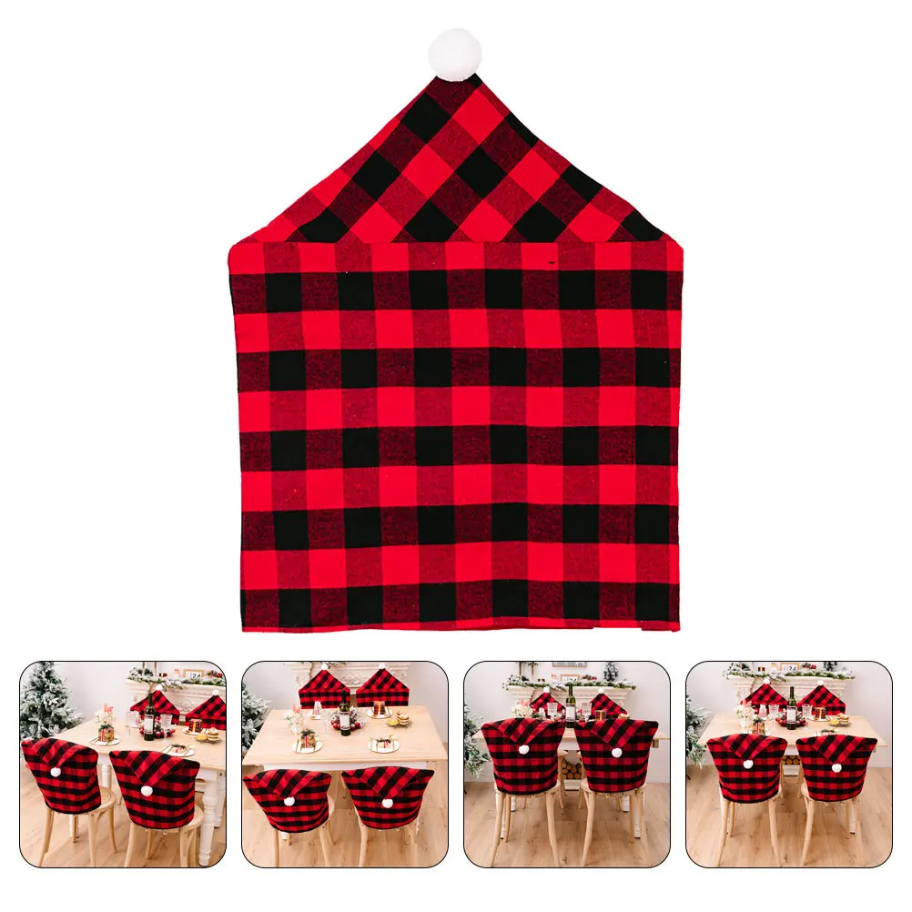 

Festive Christmas Chair Cover Dining Room Xmas Decorative Seat Protector Black Red Lattice Xmas Chair Cover Christmas Adornments