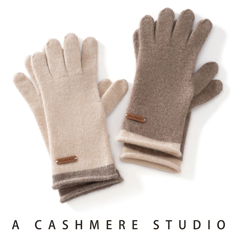 women's-100-pure-goat-cashmere-gloves-knitted-warm-fashionable-contrasting-color-five-finger-split-hand-warmers