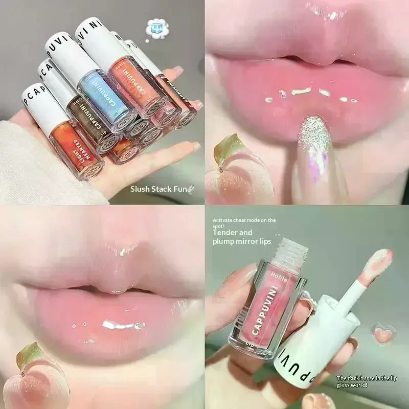 Cappuvini Clear Grey Purple Lip Gloss Hydrating Drying Lips Mirror Lip Glaze Tint Plumper Moisturizing Crystal Lip Oil Makeup