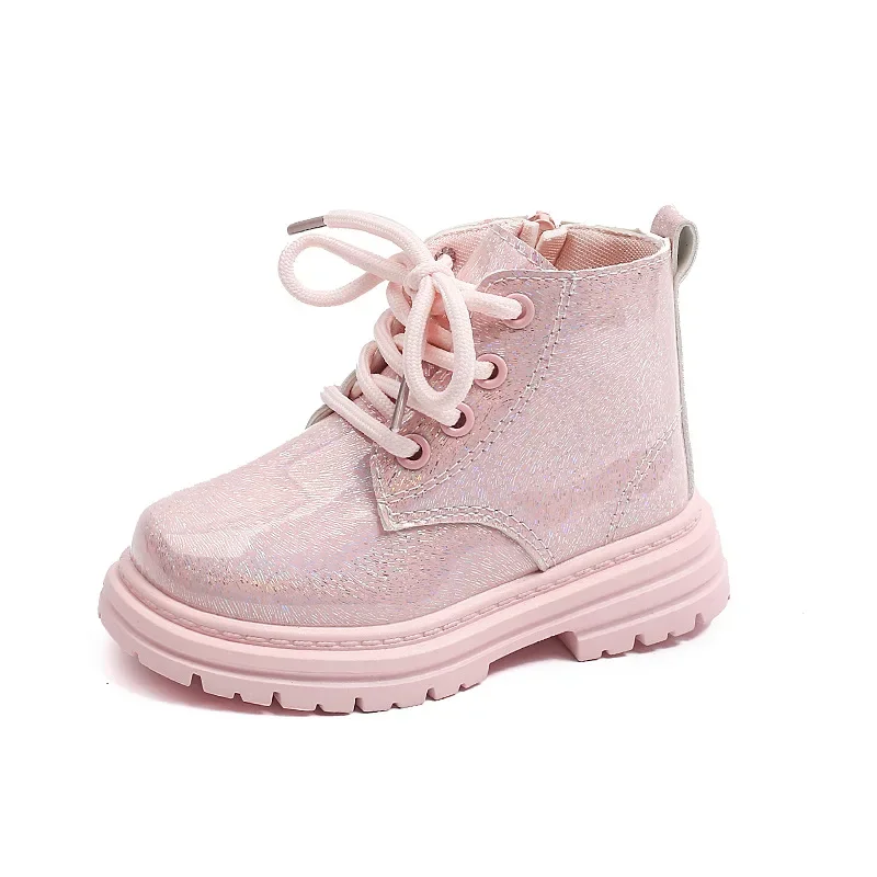 Children's soft sole 2024 winter new single boot Korean version boys' short boots girls' shiny boots fashionable and stylish