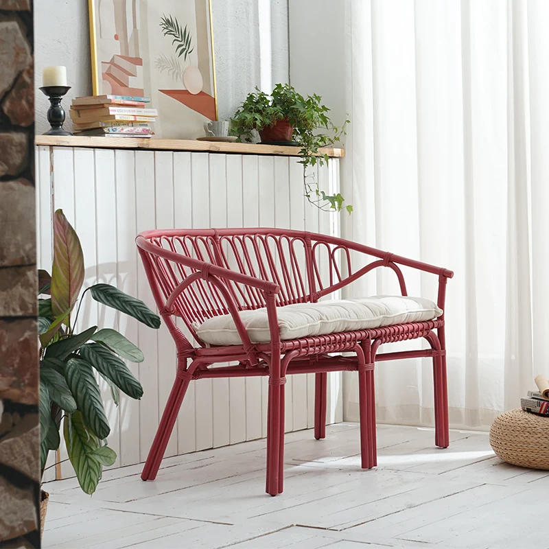 Natural rattan weaving two person Japanese internet famous small sofa, homestay style, real rattan two person rattan chair, balc