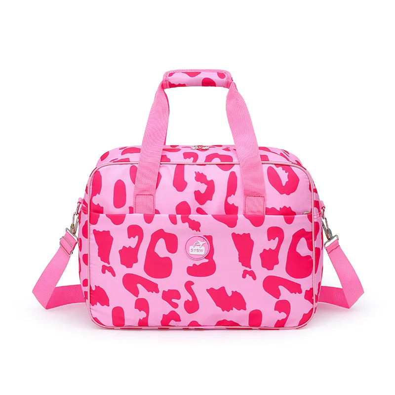 

1pcs Pink Leopard Oxford Large Capacity Sports Duffle Bag Hand Crossbody Carry On Travel Bag Multi Pocket Weekend Bag