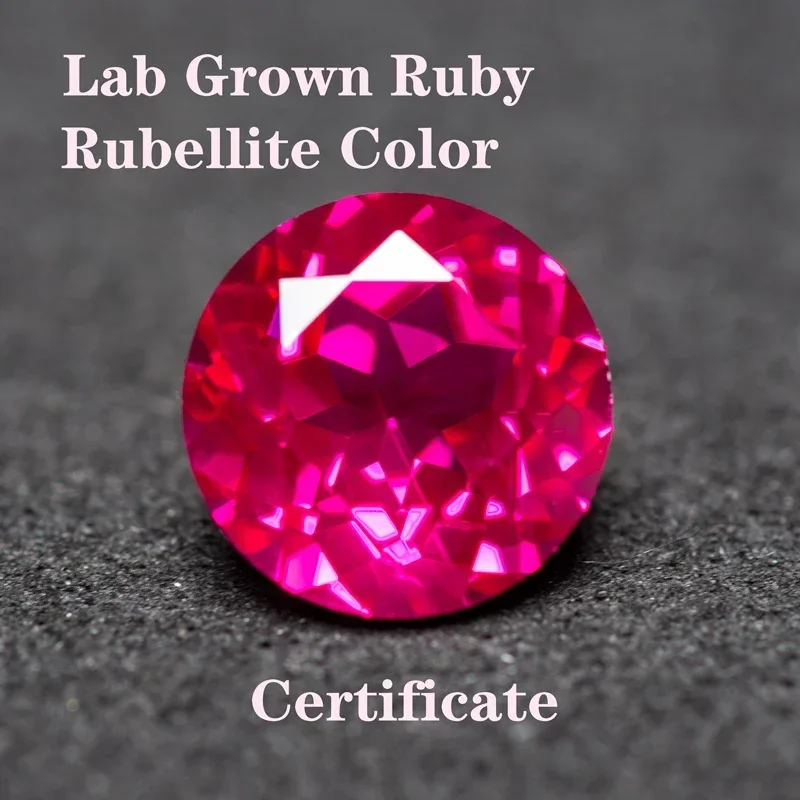 Lab Grown Ruby Round Shaped Rubellite Color for Charms Jewel Making DIY Ring Necklace Earrings Main Materials Certificate